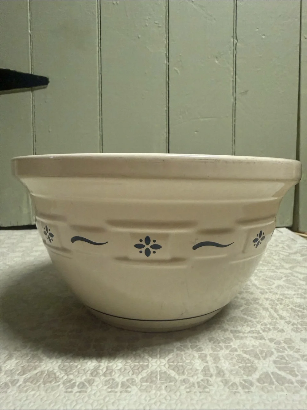 Longaberger Cream & Blue Stoneware Mixing Bowl